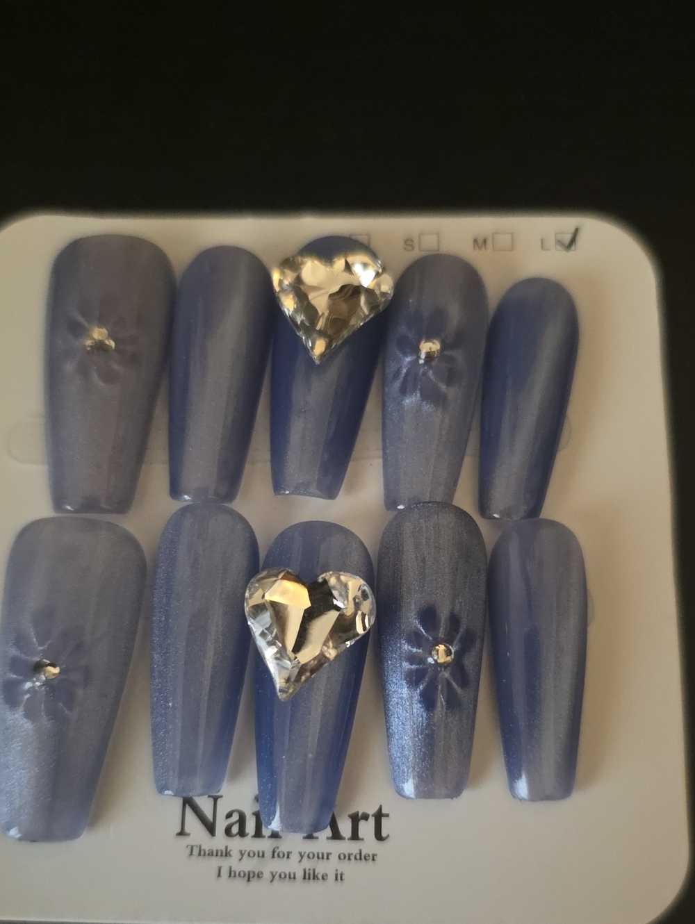 Blue Shimmery Press-On Nail Set with Rhinestone Accents Large 1 Set